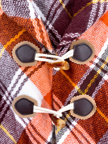 Bronze Plaid Tasseled Toggle Poncho Wrap